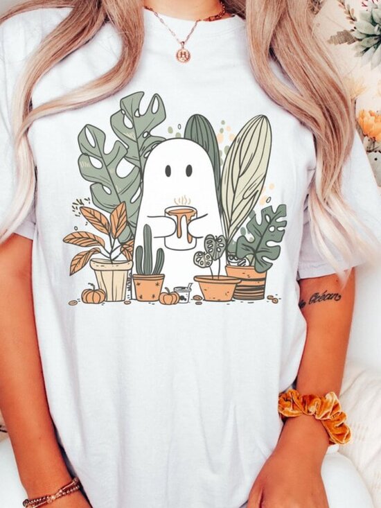Tops - Cute Ghost Halloween Shirt, Plant Lover Shirt, Halloween Ghost Tee